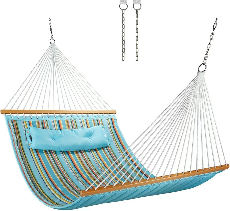 CHULIM 12 FT Double Quilted Fabric Hammock with Spreader Bars and Pillow 450 LBS Weight Capacity 2 Person Hammock for Outdoor Patio Backyard Poolside - Image 1
